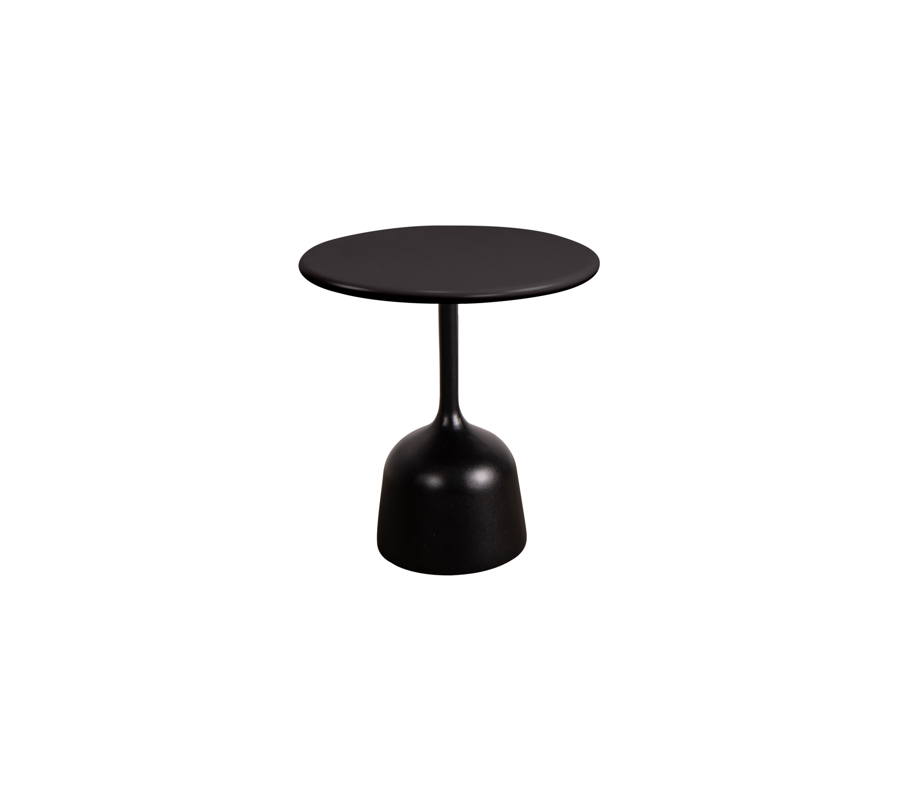 Elegant svart runt bord med en smal fot, perfekt för modern inredning. Ideal för små utrymmen eller som en stilren accentbit.