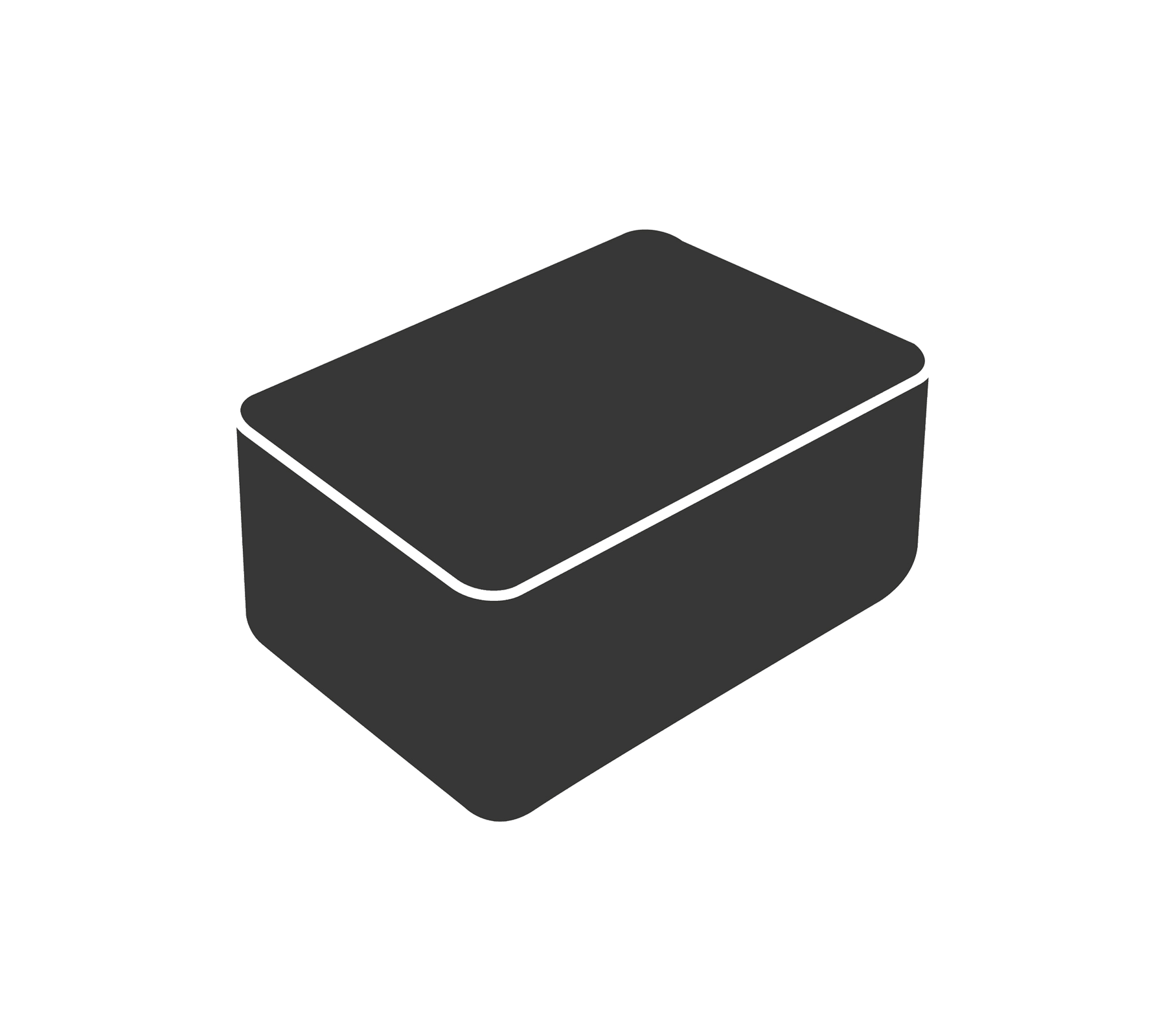 En enkel, rektangulär förvaringsbehållare med en slät yta och ett något upphöjt lock. Ideal för att organisera föremål.