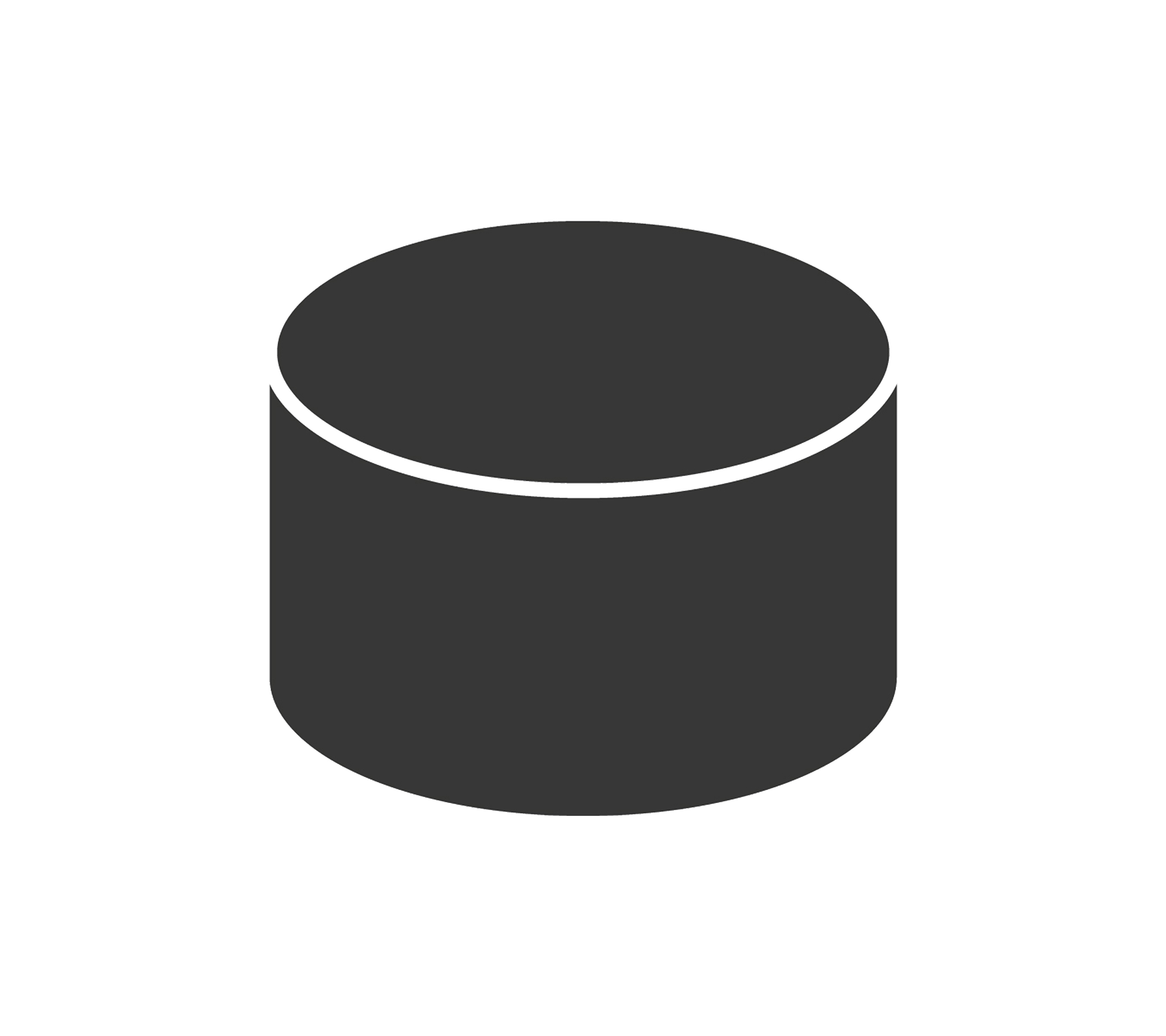 Ett enkelt cylindriskt objekt i en mörk färg, med en platt topp och sidor, som representerar en grundläggande geometrisk form.