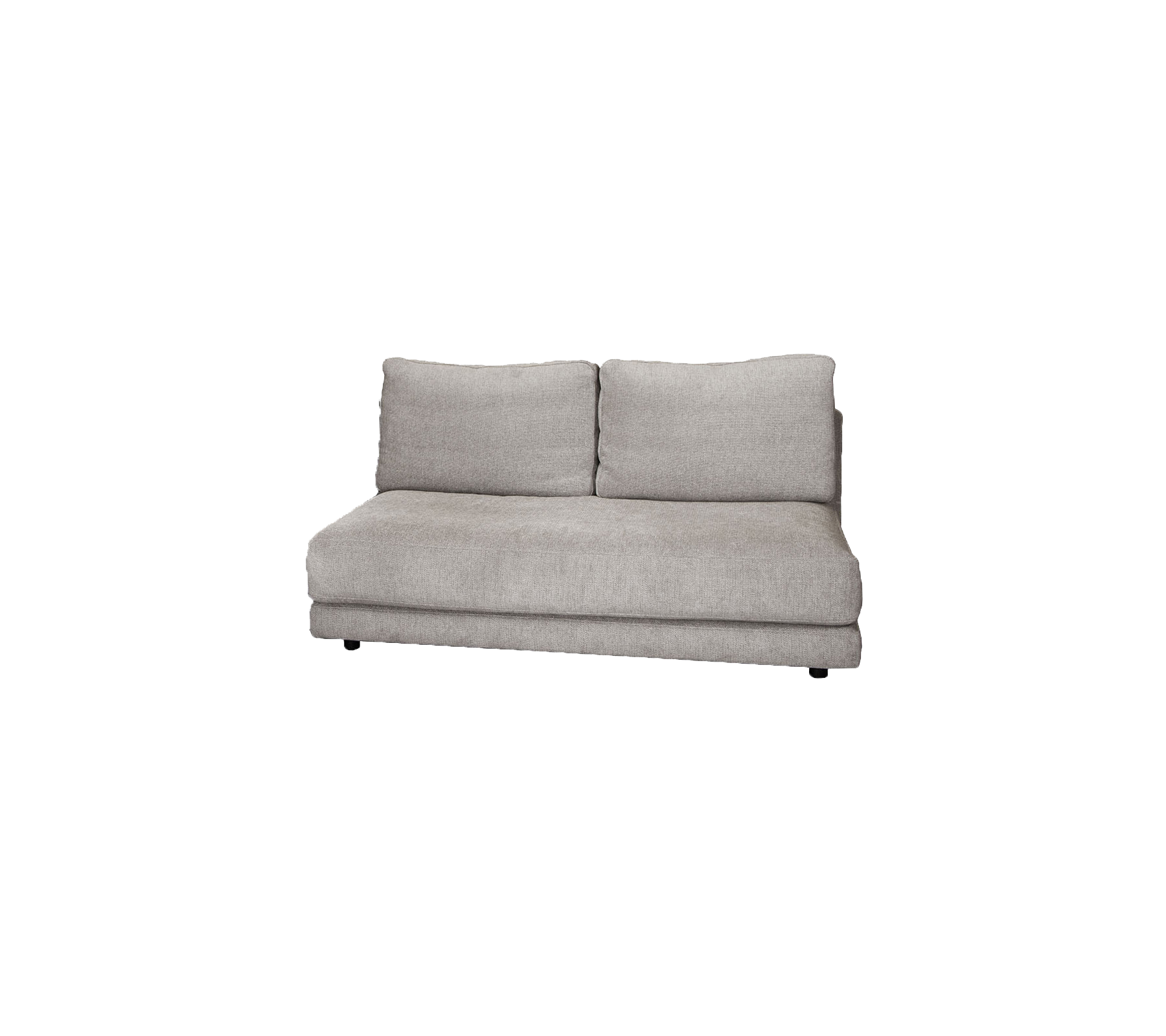 Ljusgrå stoppad soffa med två ryggkuddar, designad för komfort och modern estetik. Perfekt för mysiga sittplatser.