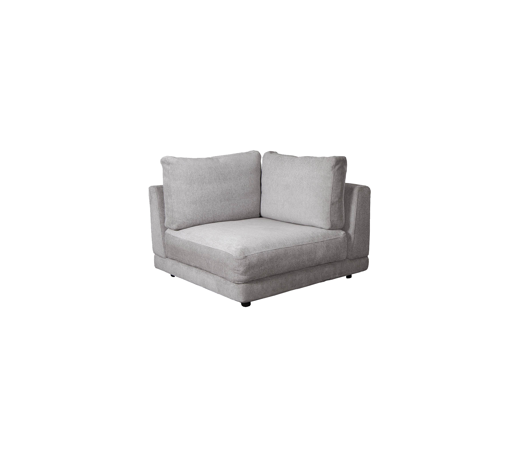 Grå hörnsoffa med mjuka kuddar, med en modern design och avslappnad stil, perfekt för mysiga sittarrangemang.