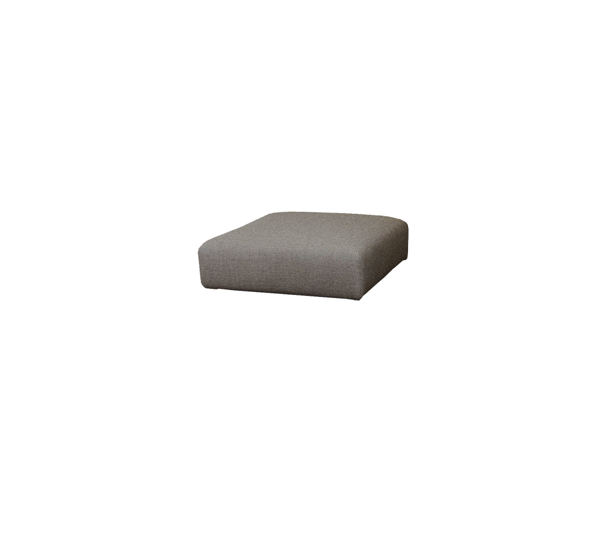 Grå ottoman med en modern, minimalistisk design, som har en mjuk tygytan och rena linjer, perfekt för mångsidig sittplats eller dekoration.