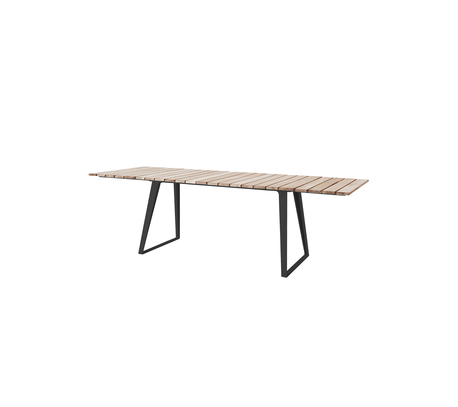 Moderna träbord med en lamellerad topp och slanka metallben, lämpligt för olika miljöer och sammankomster.