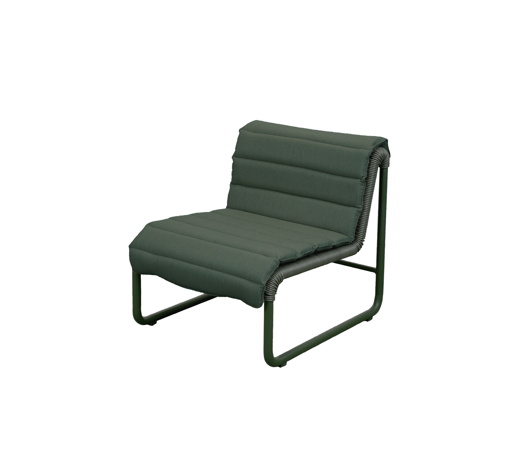 Modern mörkgrön fåtölj med minimalistisk design.