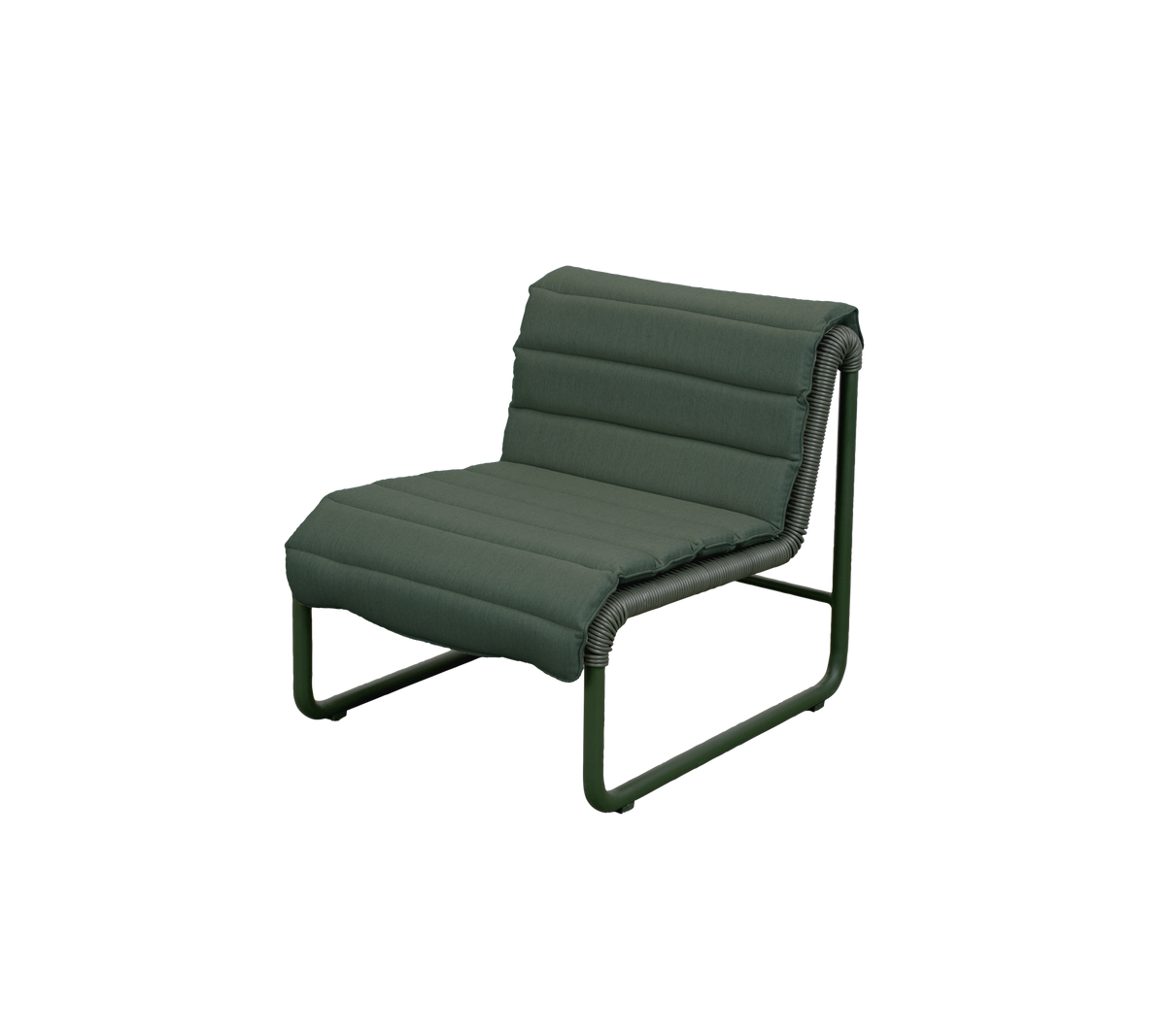 Modern mörkgrön fåtölj med minimalistisk design.