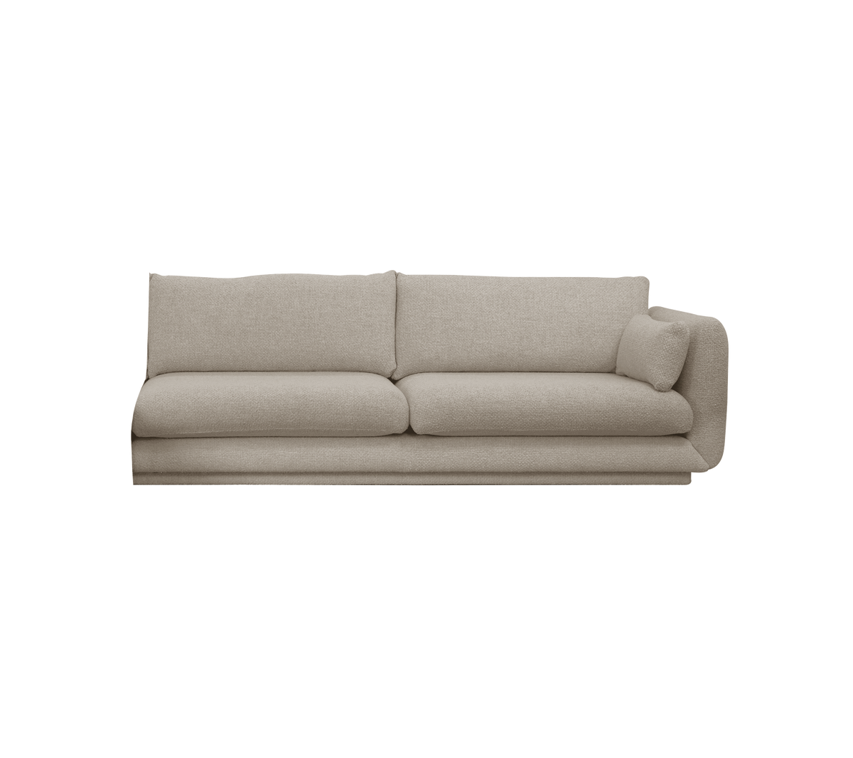 Modern sandfärgad soffa med en avslappnad design.