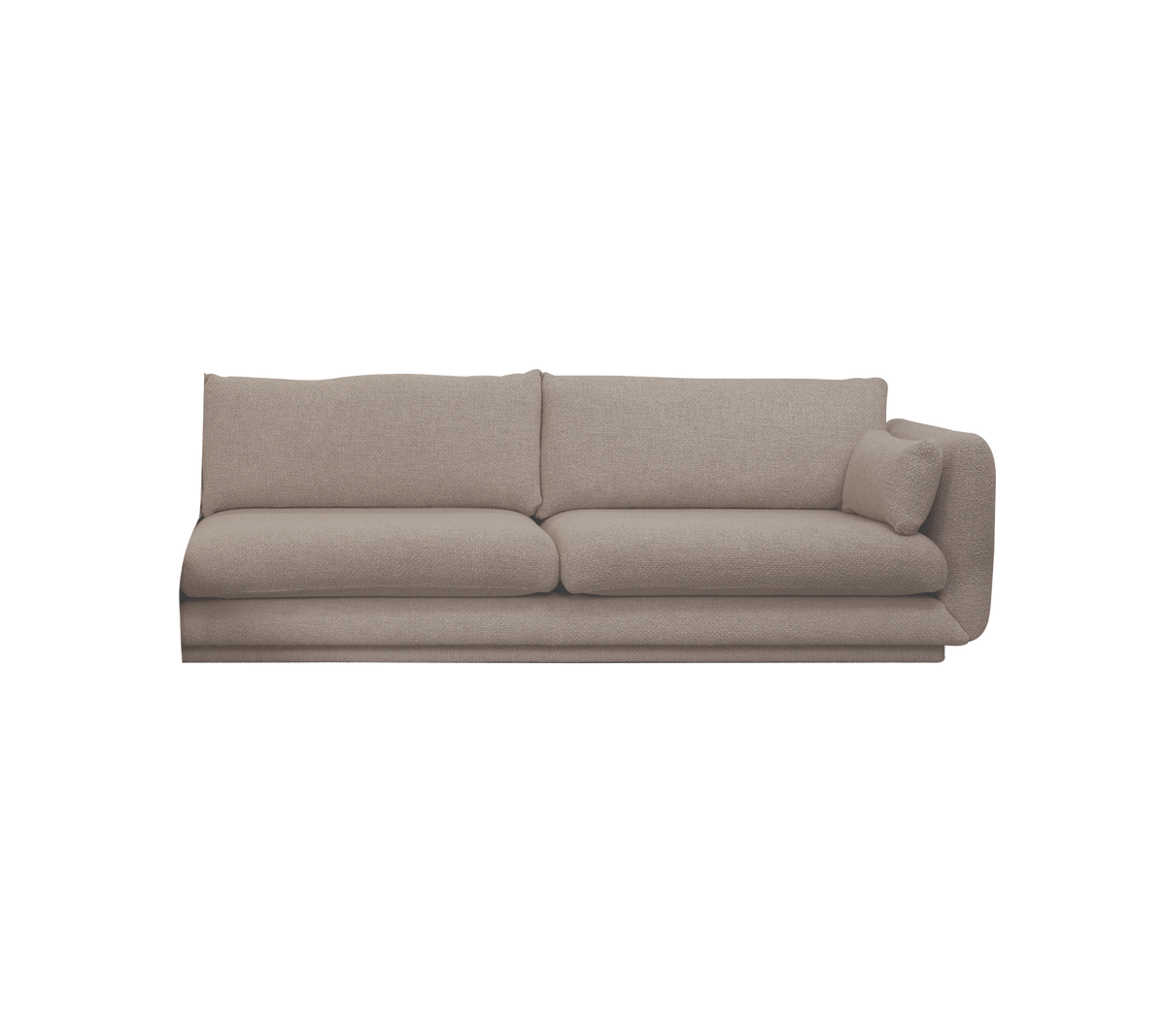 Ljusbrun modern soffa med två stora kuddar i en minimalistisk design.