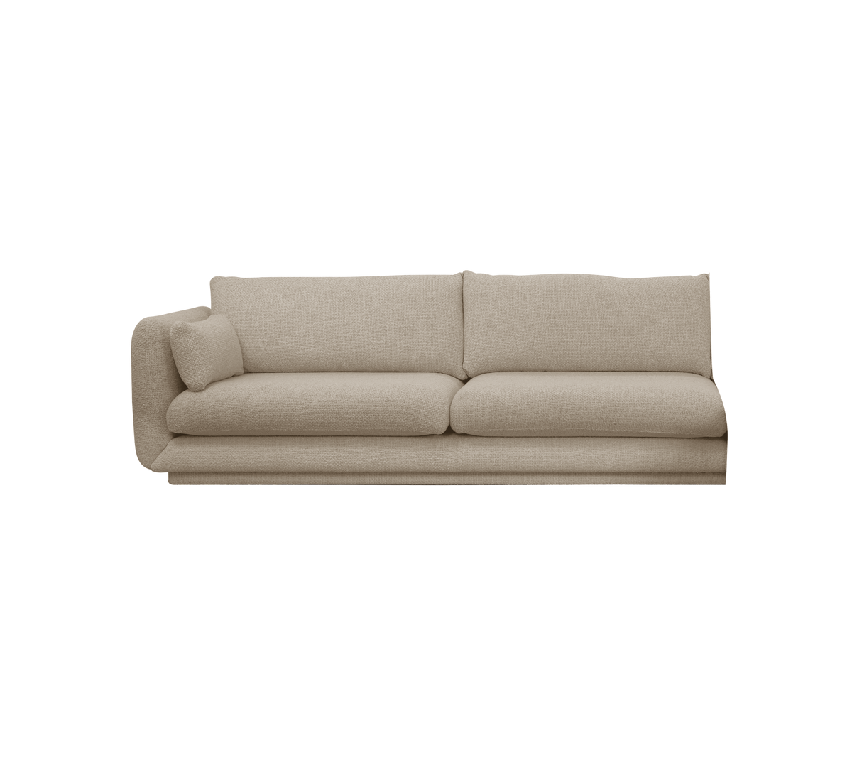 Modern sandsoffa med en plyschdesign och rymliga sittplatser.