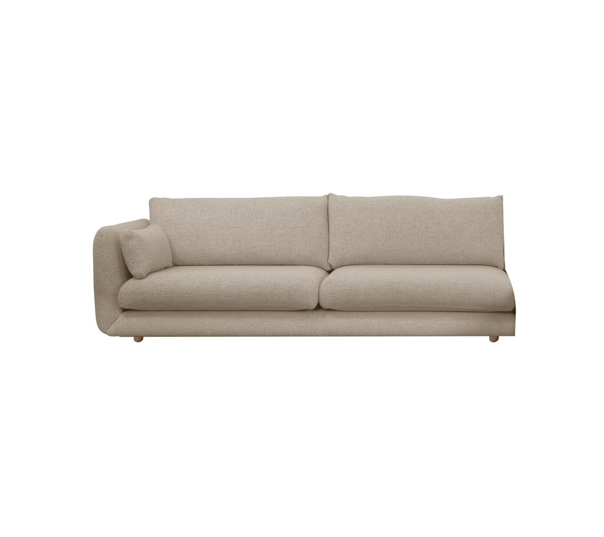 Modern sandfärgad soffa med minimalistisk design.