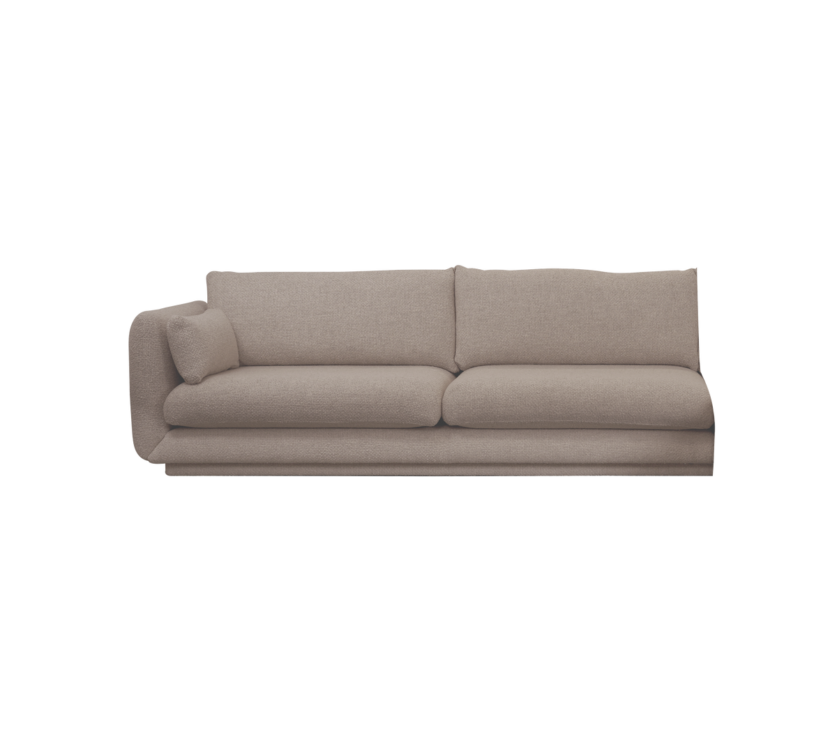 Ljusbrun modern soffa med minimalistisk design.