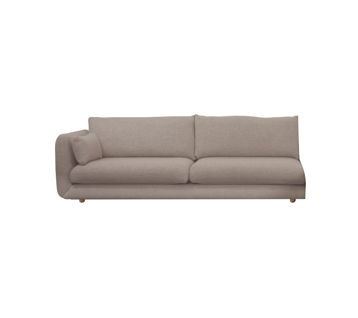 Ljusbrun modern soffa med en minimalistisk design.