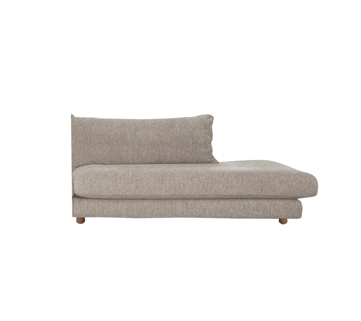Ljust brunt soffan med en enkel design, med en stoppad rygg och sittdel.