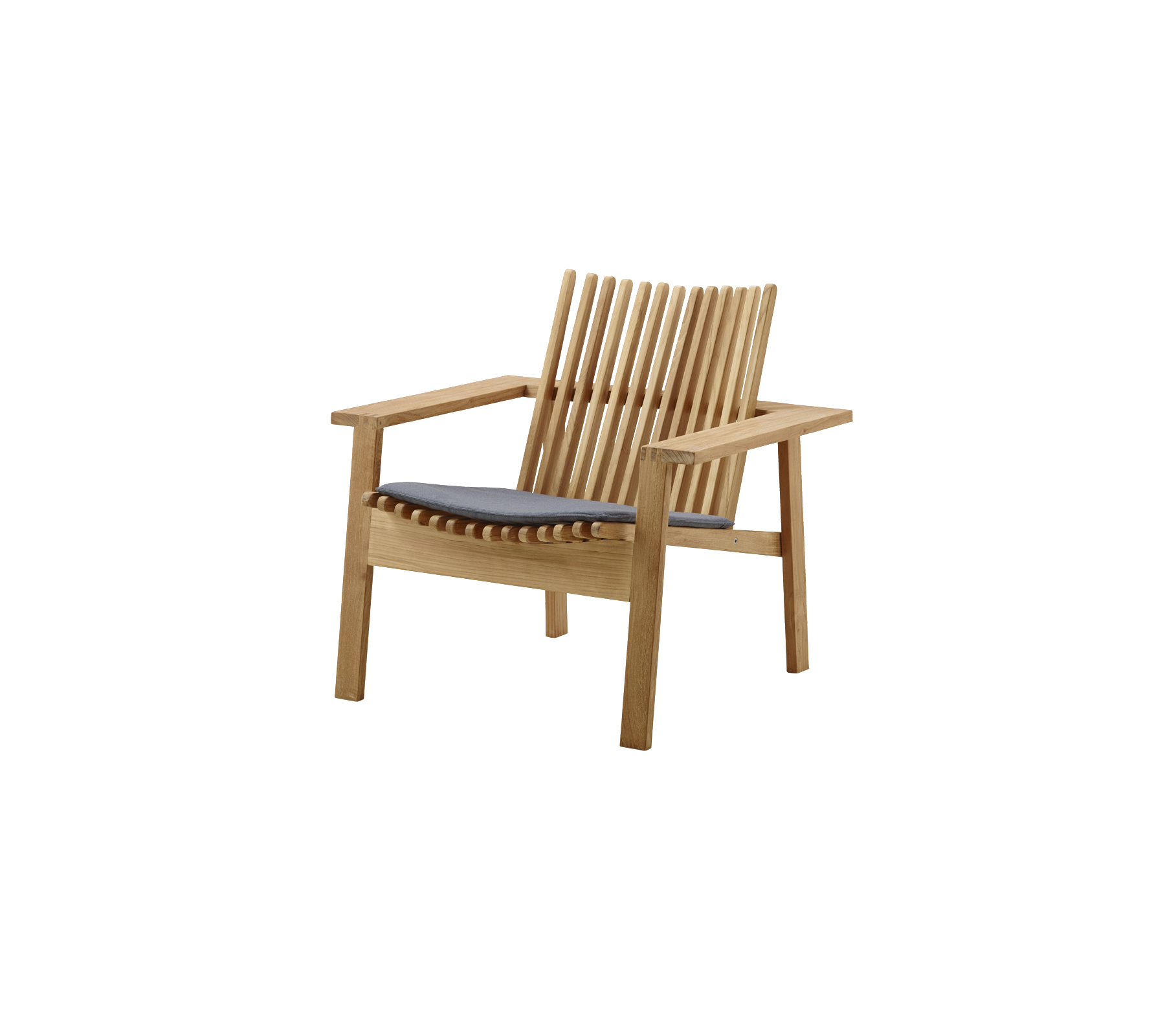 Stilfull trästol med spjälkad ryggstöd och en dämpad sits, perfekt för komfort och estetik.