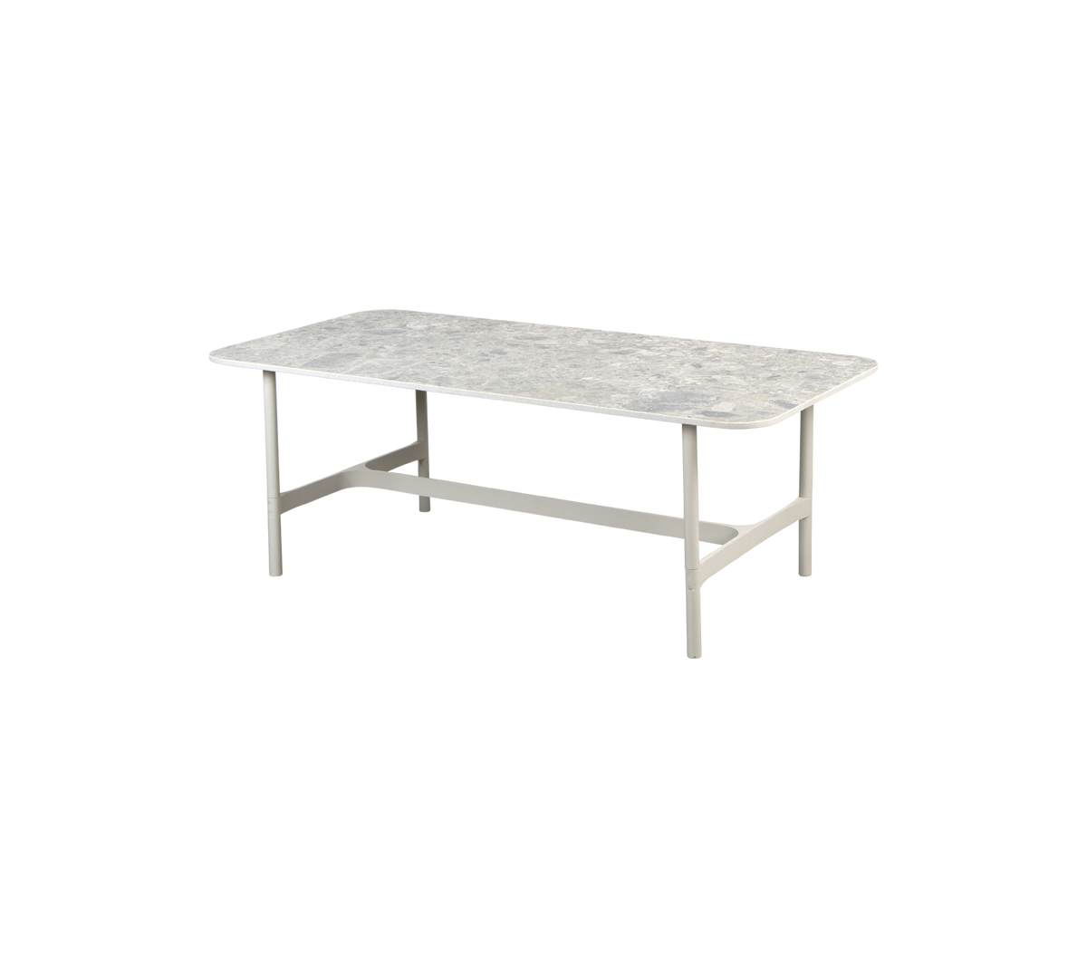 Ett rektangulärt bord med en texturerad yta och sturdiga ben, designat för olika miljöer och aktiviteter.