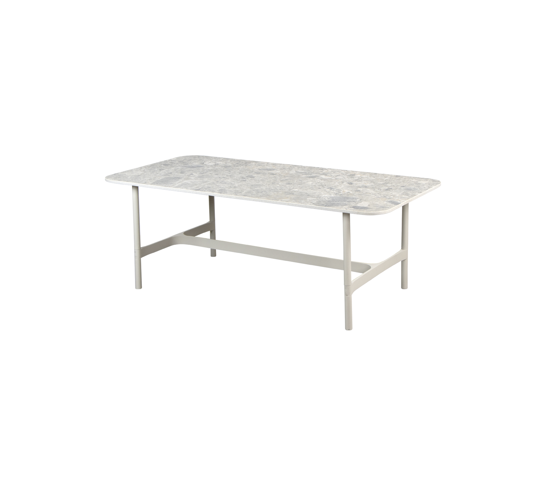 Ett rektangulärt bord med en texturerad yta och sturdiga ben, designat för olika miljöer och aktiviteter.