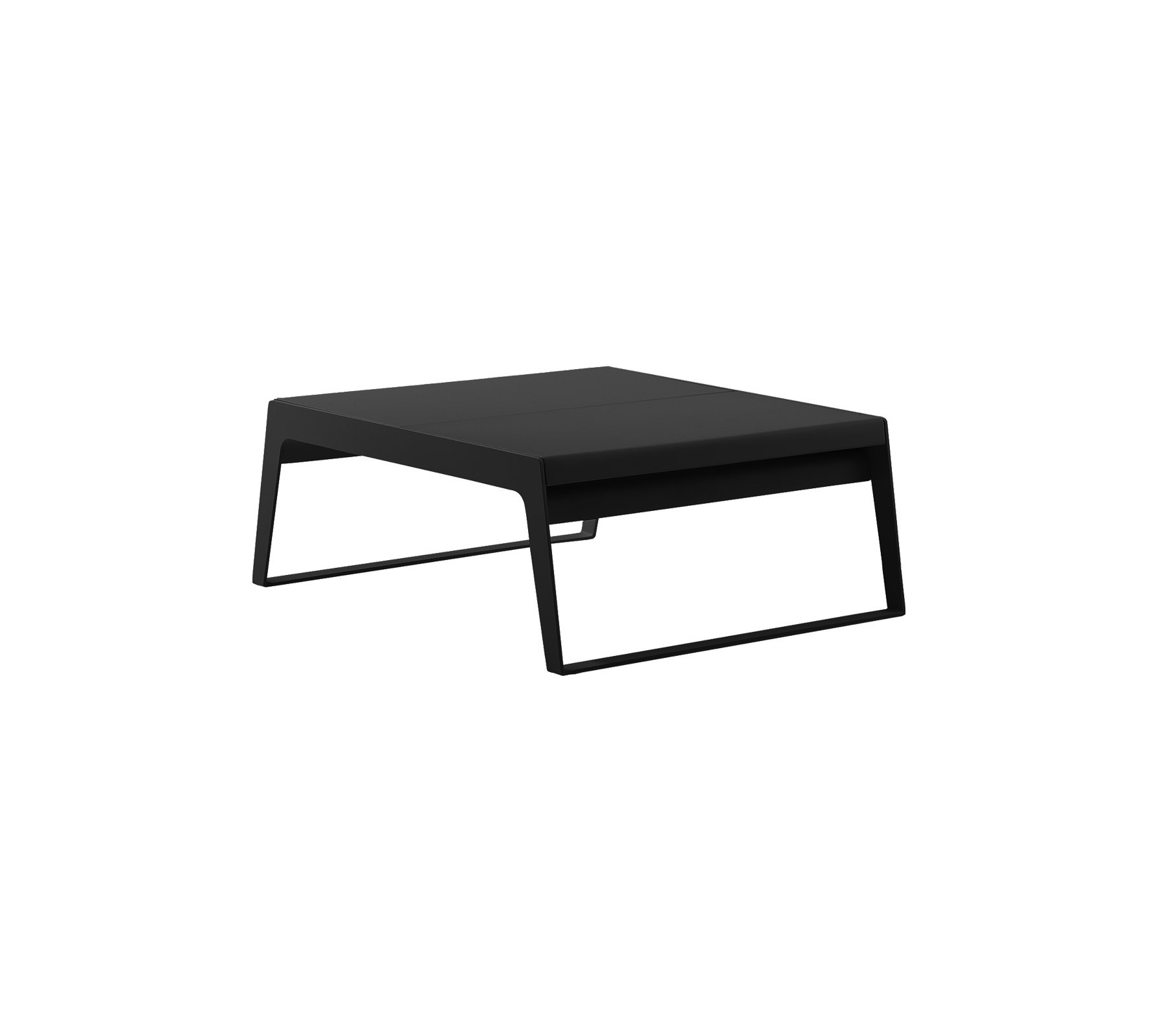 Modernt svart bord med en minimalistisk design, som har en platt yta och eleganta ben, lämplig för olika miljöer.