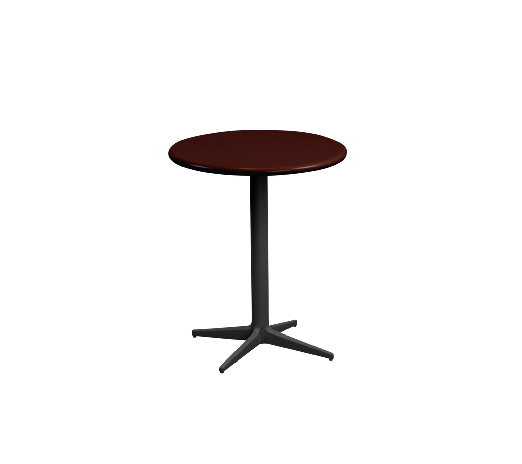 Burgundiskt runt bord med en svart bas.
