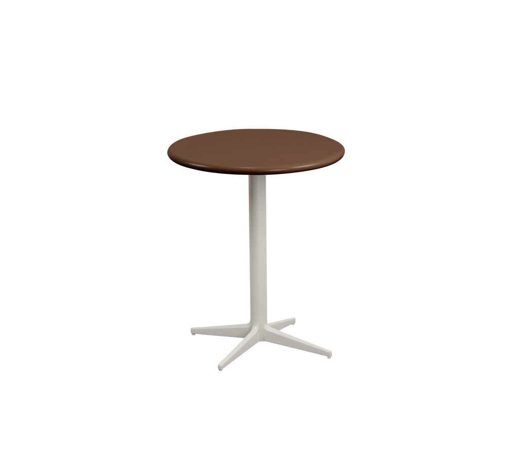 Rundbrunt bord med ett vitt ben.