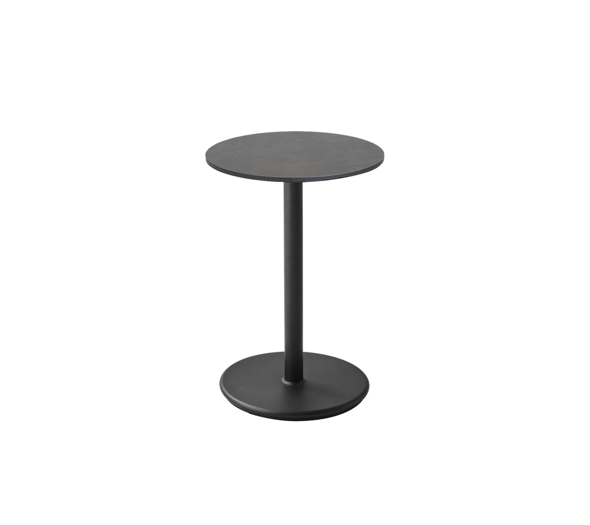 Ett elegant svart sidobord med en rund topp och stadigt underrede, perfekt för mångsidig styling i olika rum.