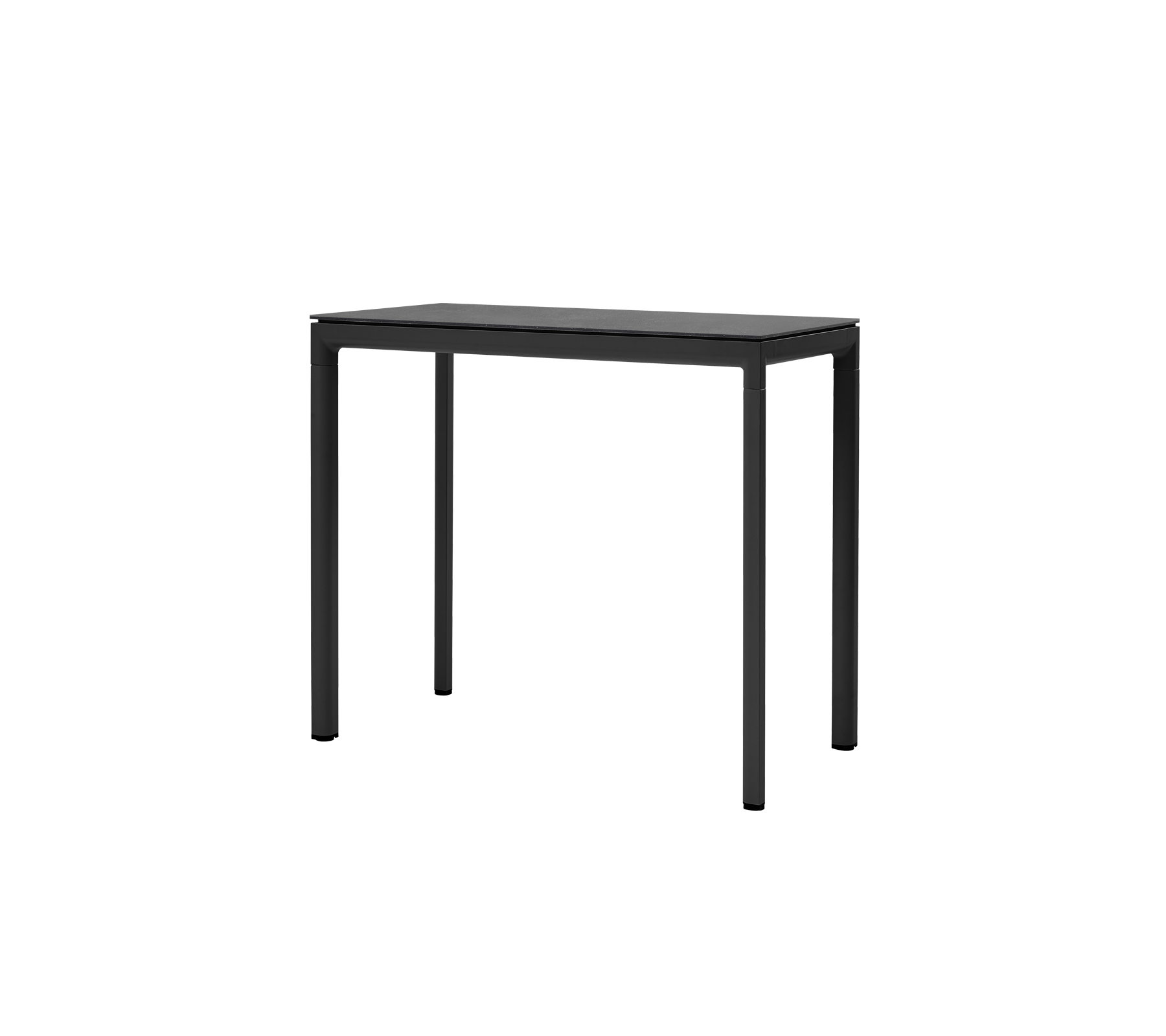 Ett stilrent svart bord med minimalistisk design och fyra stabila ben, perfekt för mångsidig användning i olika miljöer.