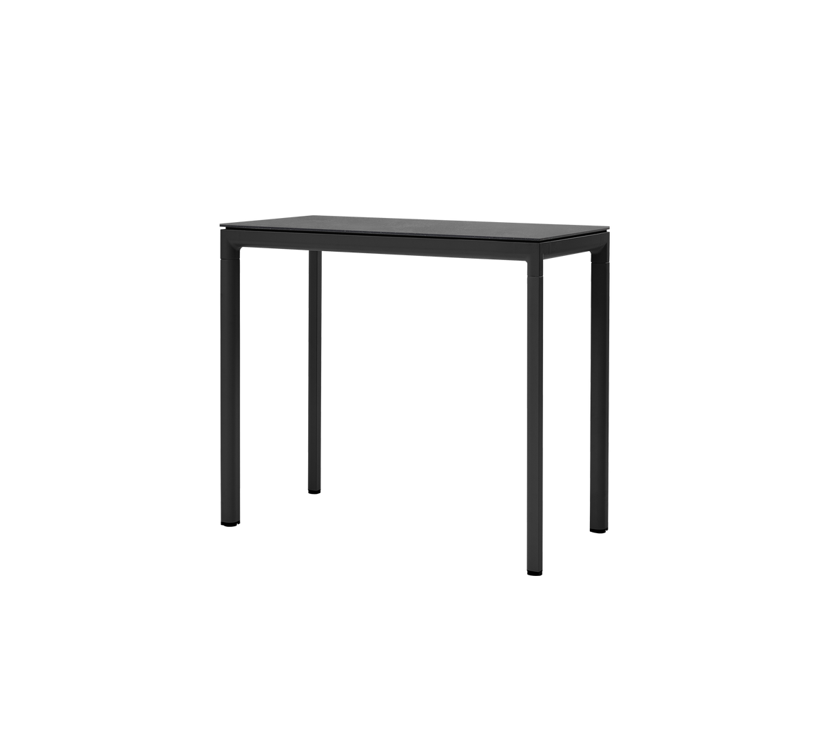 Ett stilrent svart bord med minimalistisk design och fyra stabila ben, perfekt för mångsidig användning i olika miljöer.