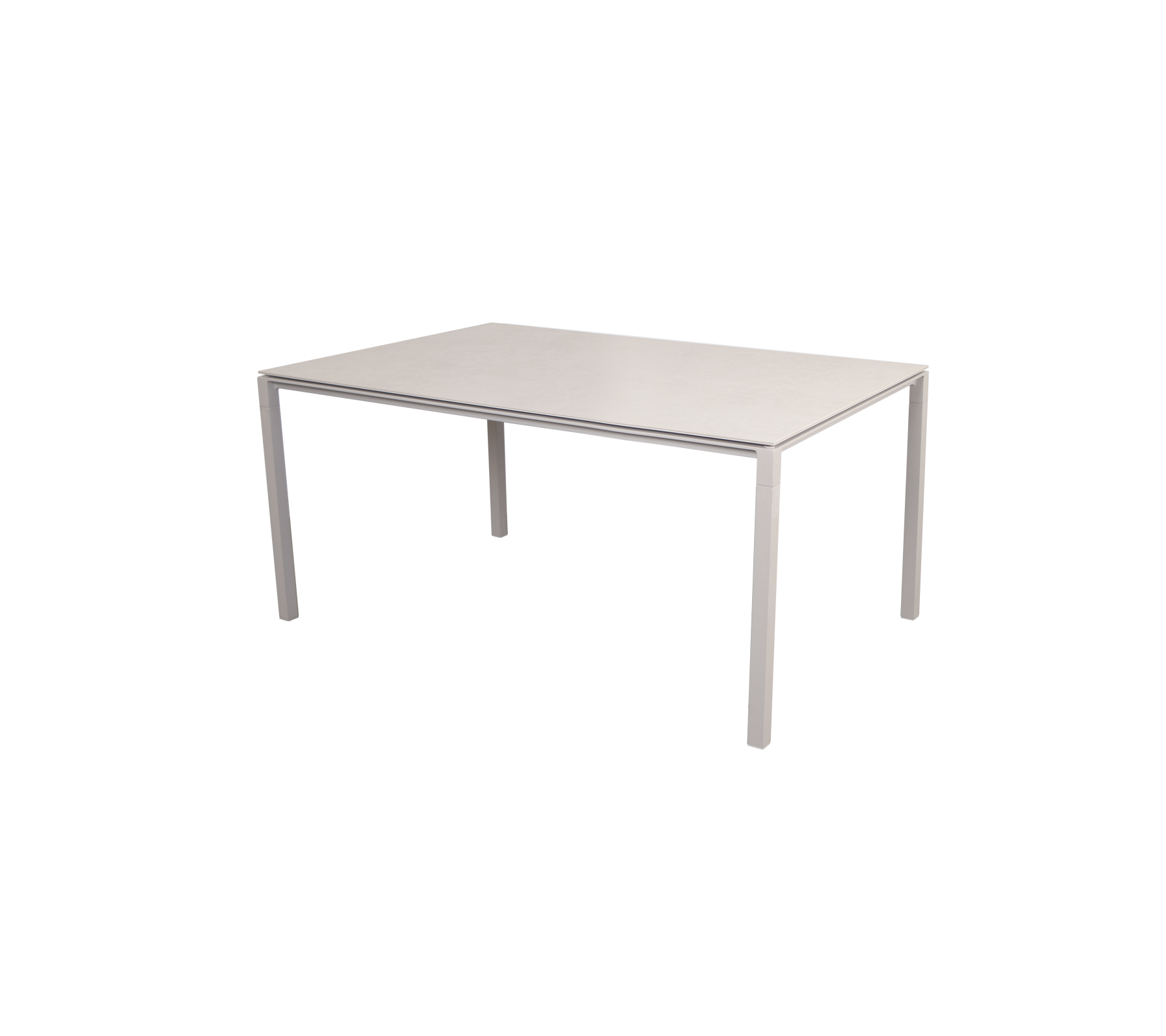 Rektangulärt bord med en slät, ljus yta och fyra stabila ben, perfekt för olika användningsområden.