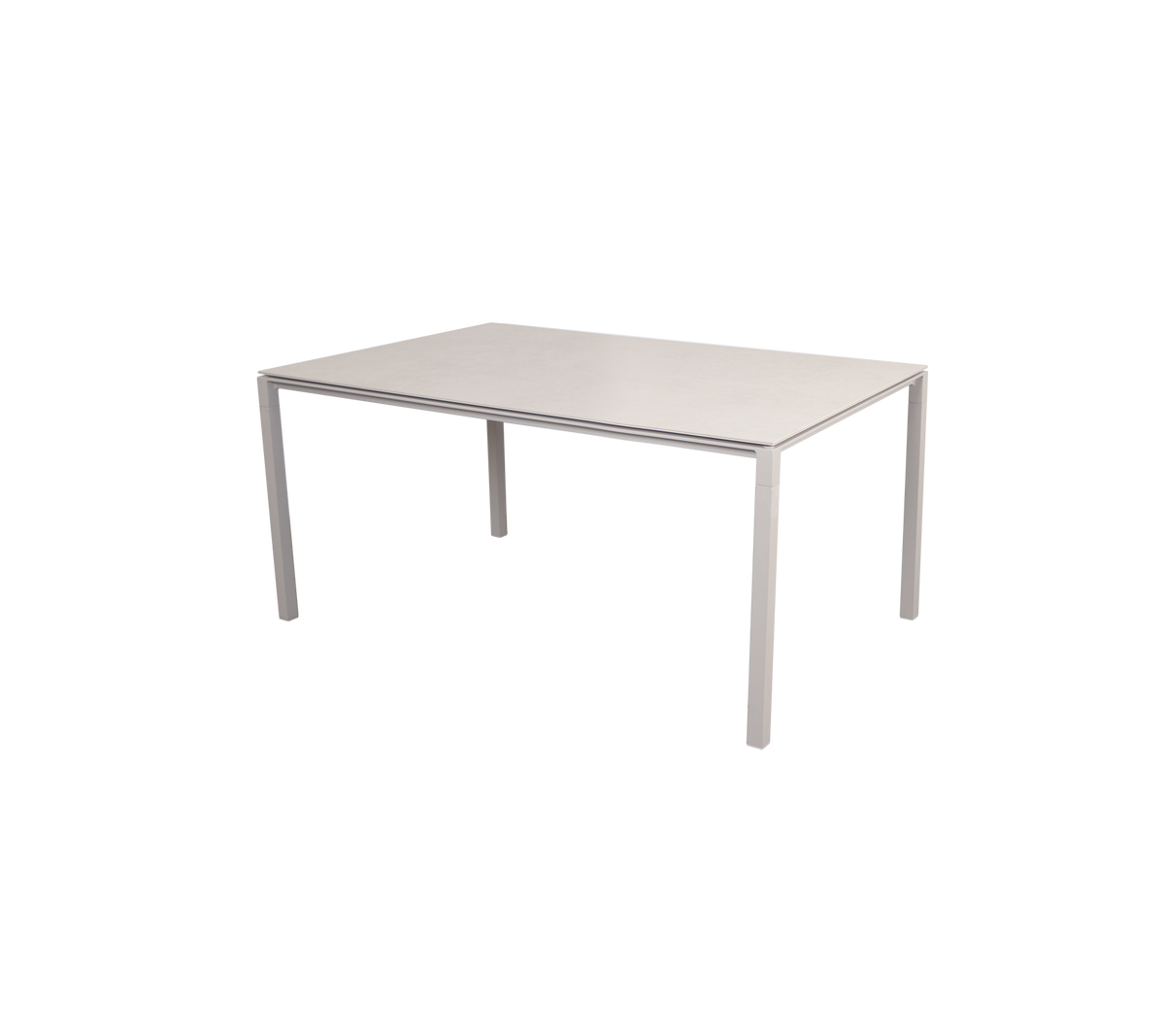 Rektangulärt bord med en slät, ljus yta och fyra stabila ben, perfekt för olika användningsområden.