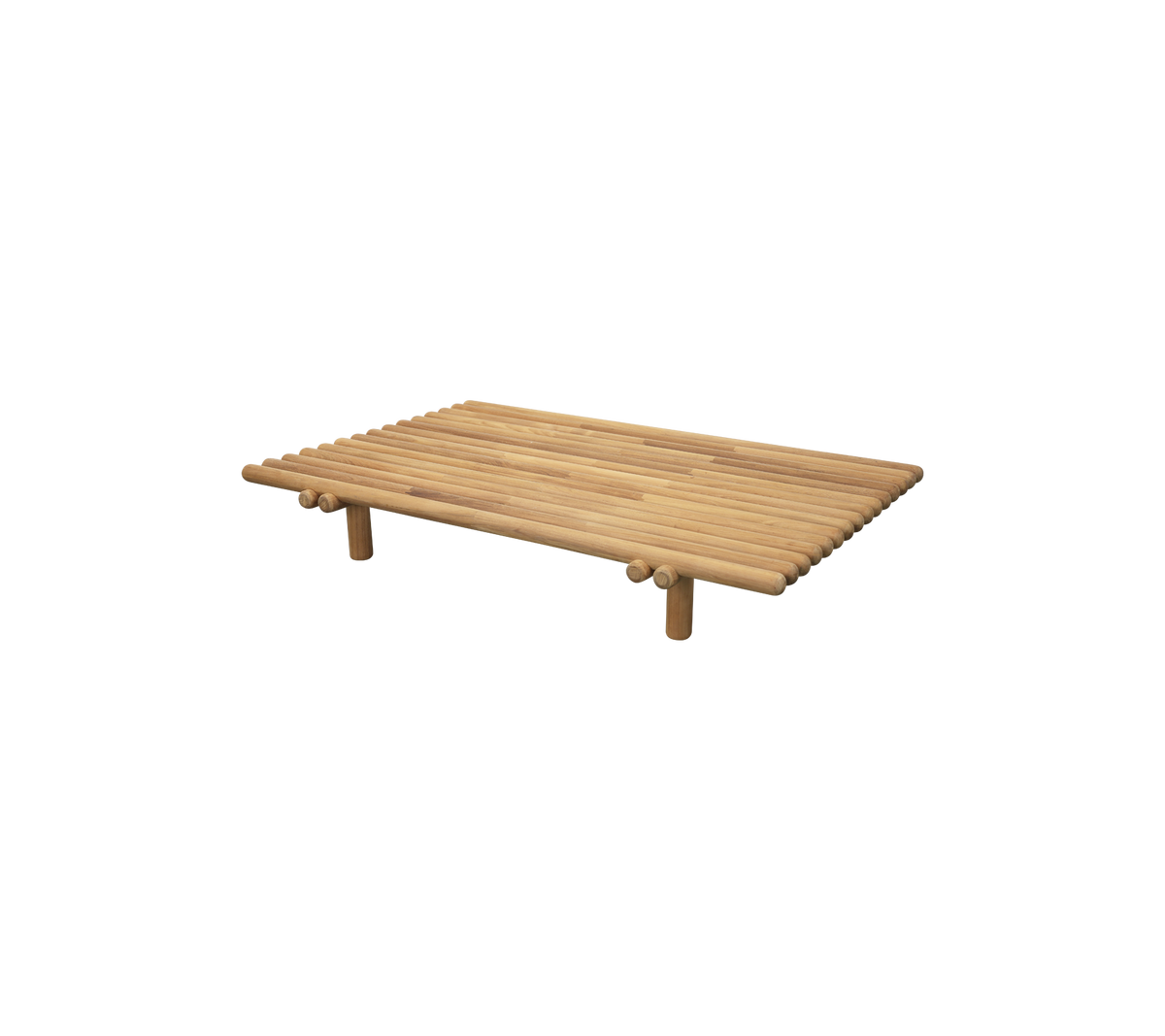 Träslitsbord med fyra ben, som har en minimalistisk design och naturlig yta, lämplig för olika dekorativa stilar.
