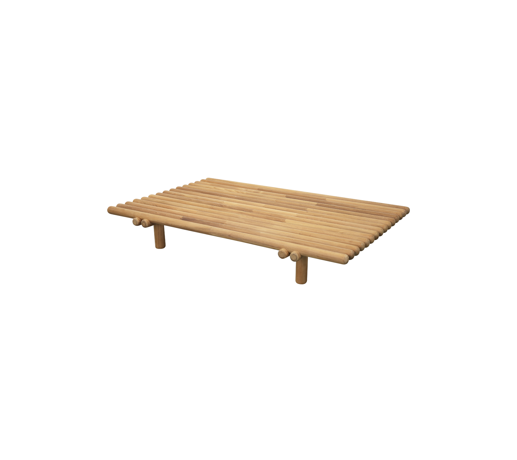 Träslitsbord med fyra ben, som har en minimalistisk design och naturlig yta, lämplig för olika dekorativa stilar.