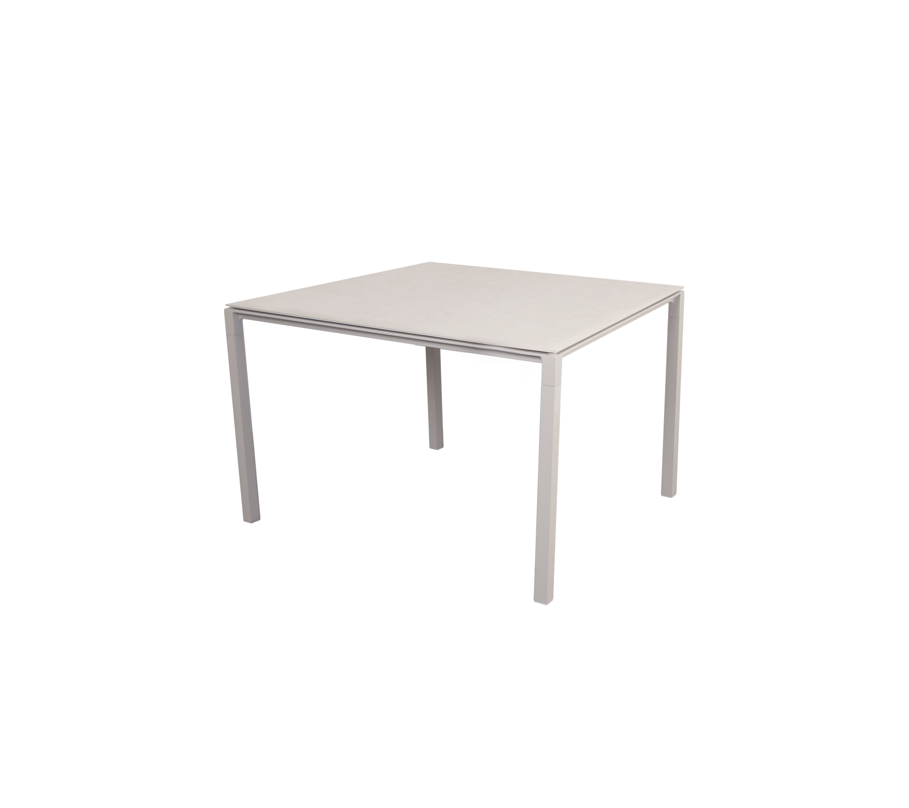 Fyrkantigt bord med en strömlinjeformad, minimalistisk design, med en platt yta och fyra stabila ben, lämpligt för olika miljöer.