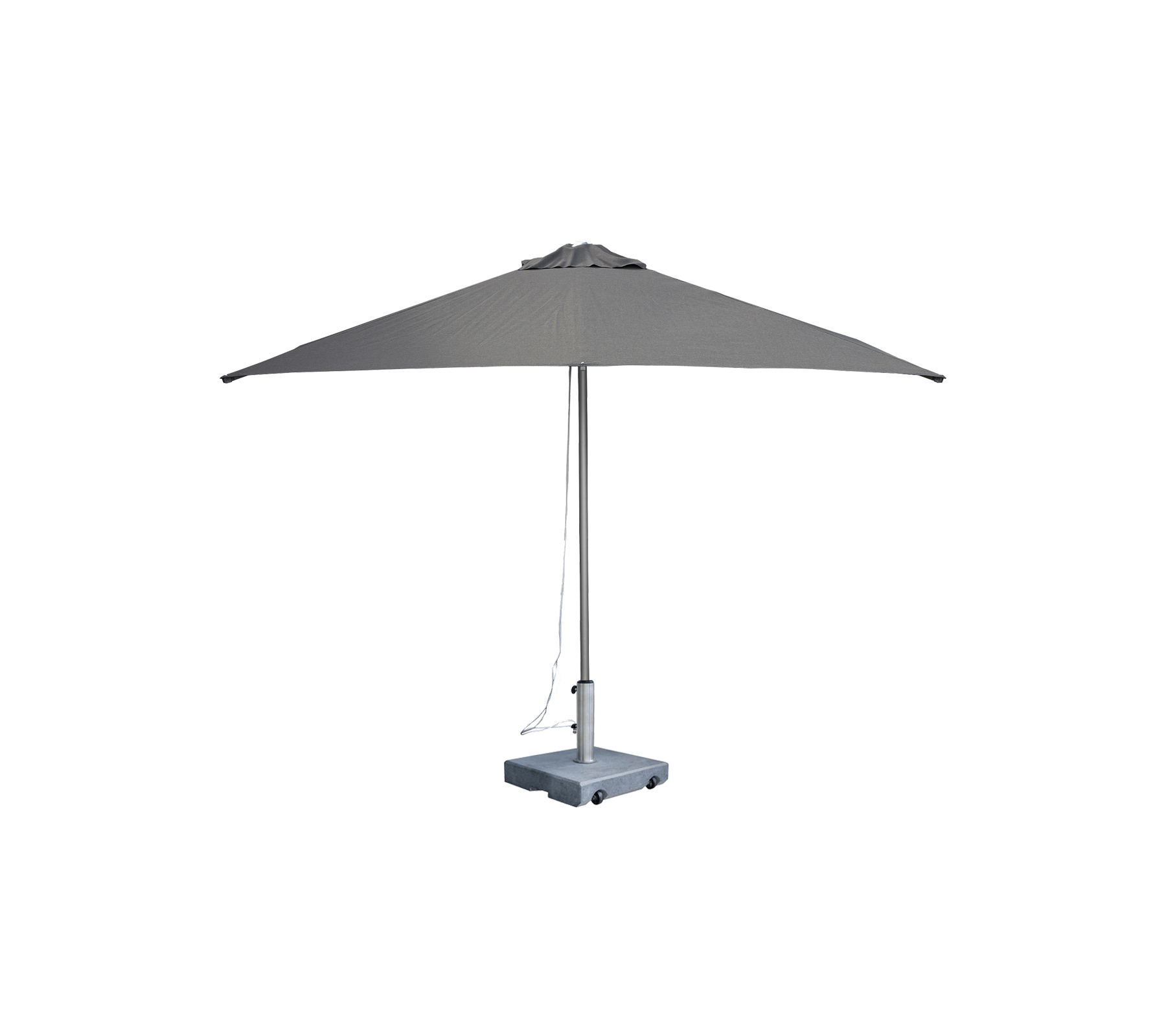Modern grå paraply med en stilren design och stabil bas.