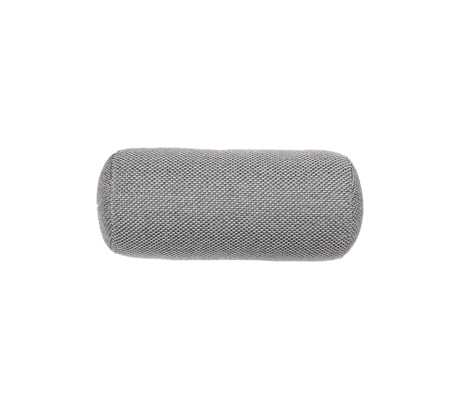 Grå cylindrisk kudde med en texturerad yta, lämplig för stöd och komfort.