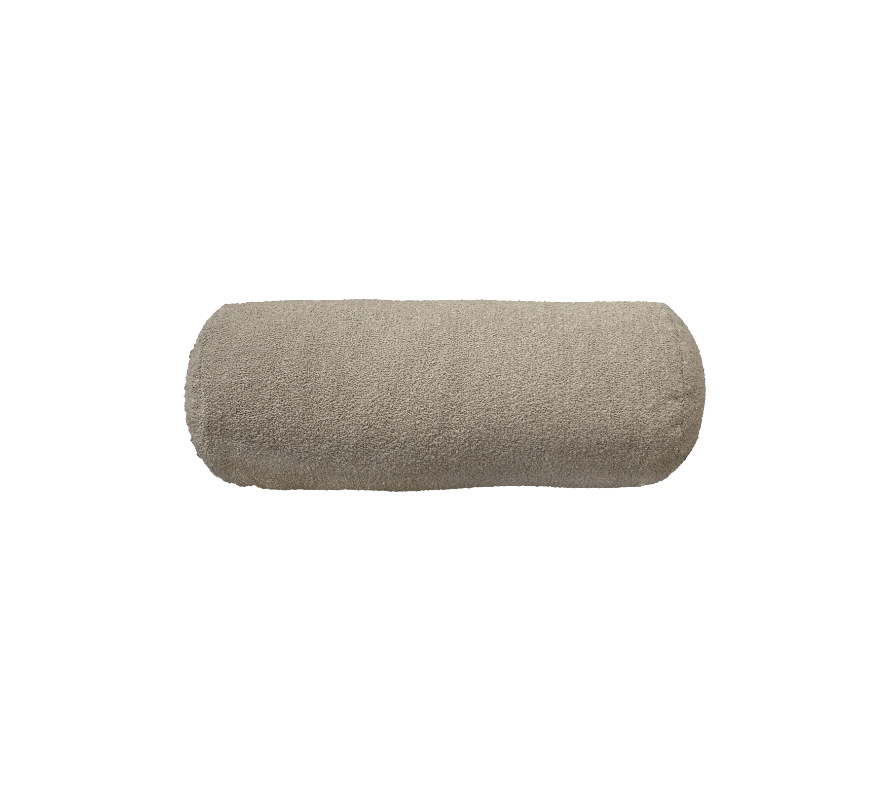 Ljus beige cylindrisk kudde med en mjuk textur, designad för komfort och stil i olika miljöer.