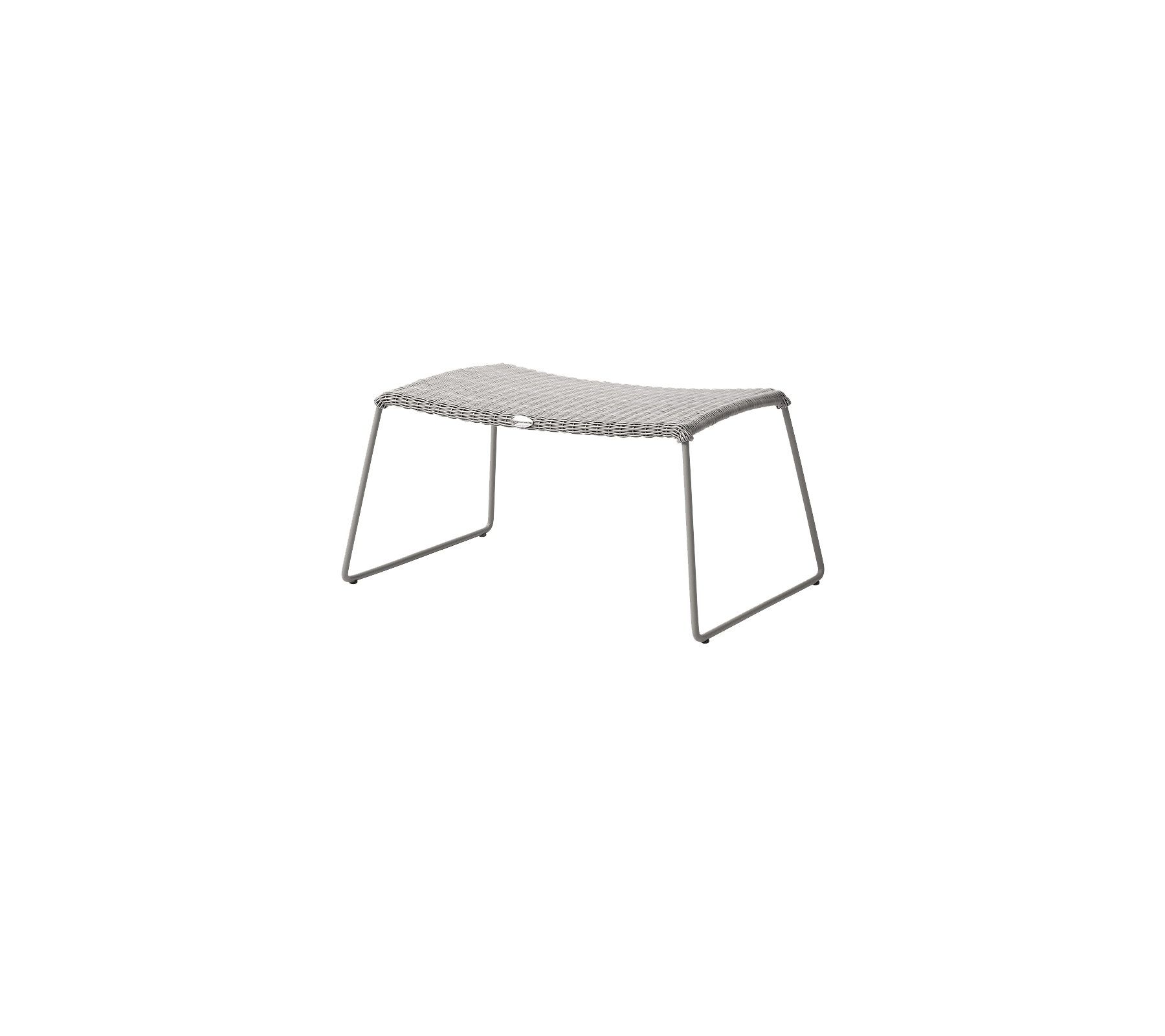 Grått bord med en slät, rektangulär yta och minimalistiska metallben, utformat för mångsidig användning i olika miljöer.