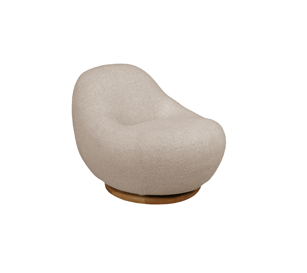 Modern sandfärgad stol med rund design.