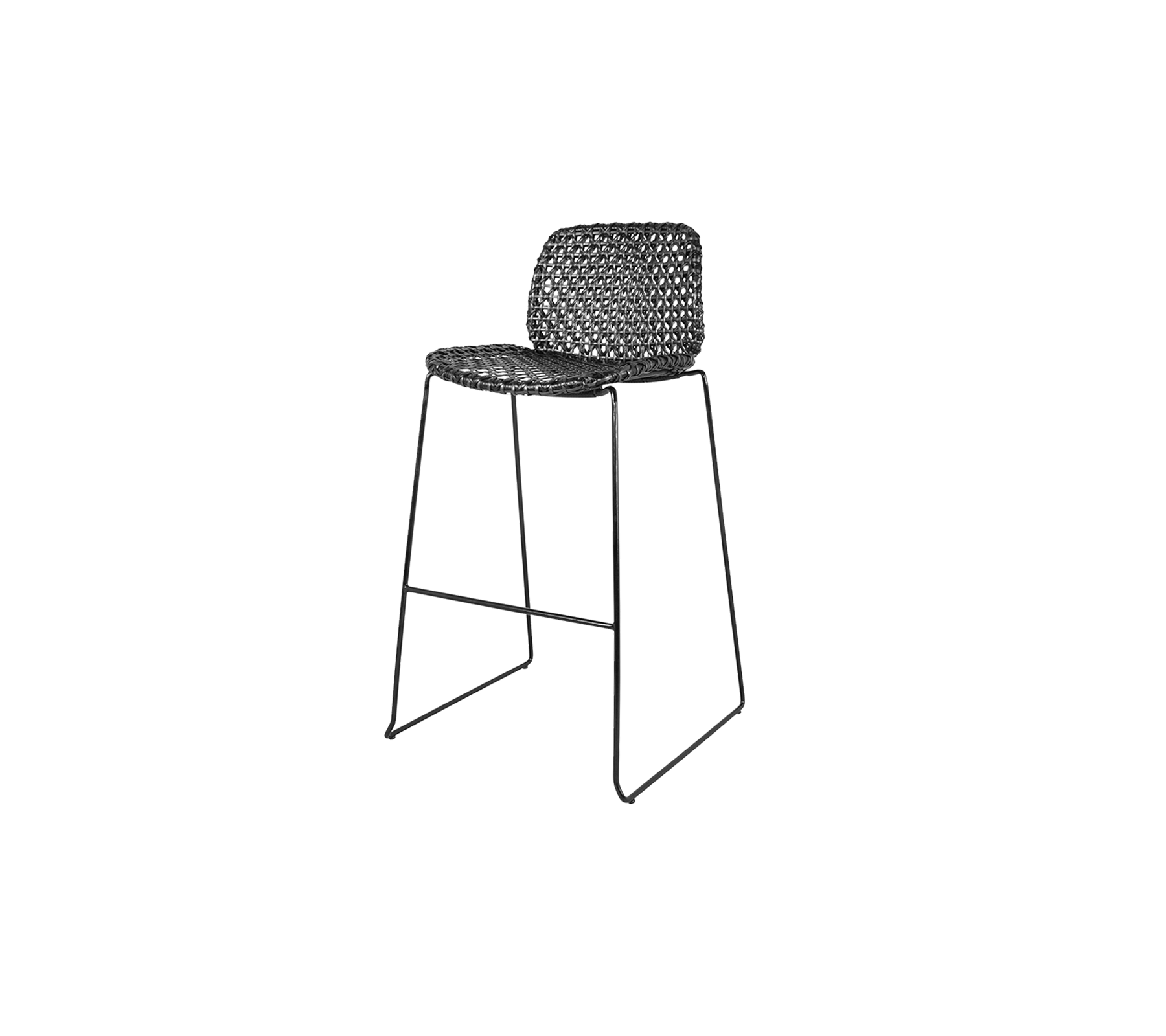 Stilig barnstol med ett vävt säte och en strömlinjeformad metallram, perfekt för att tillföra modern elegans till vilket utrymme som helst.