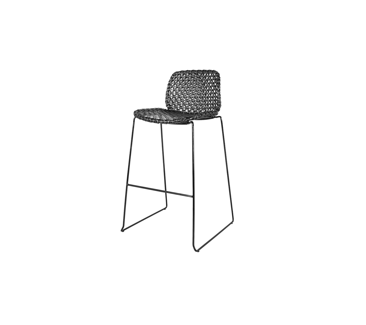 Stilig barnstol med ett vävt säte och en strömlinjeformad metallram, perfekt för att tillföra modern elegans till vilket utrymme som helst.