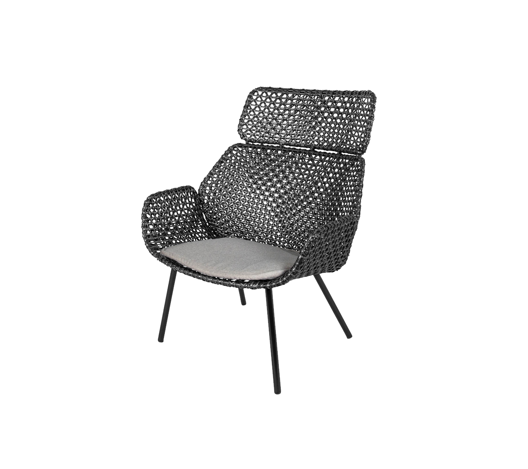 Stilren fåtölj med ett vävt mönster, som har en mjuk sitskudde och en modern silhuett. Perfekt för att förbättra vilket rum som helst.