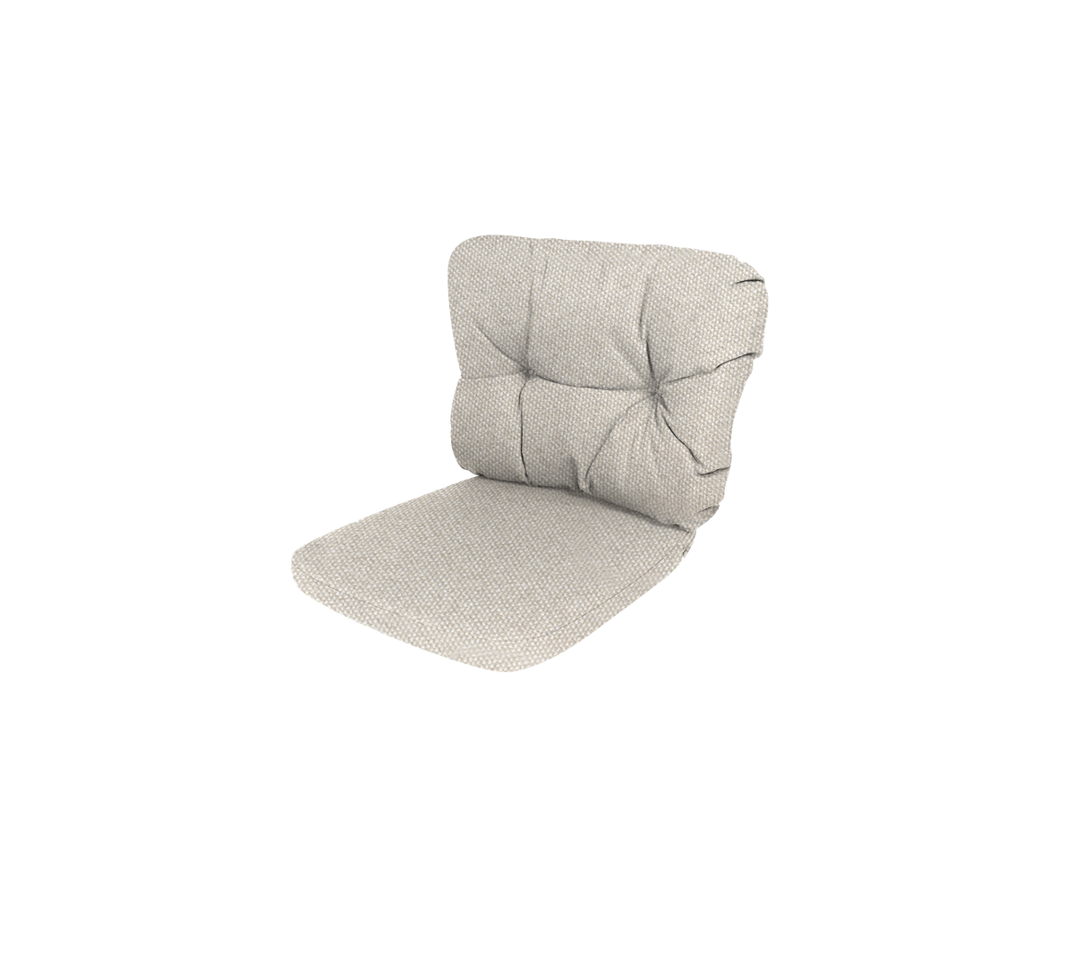 Polstrad stolkudde med en texturerad, ljusfärgad tyg och knappslagen design för komfort och stöd.