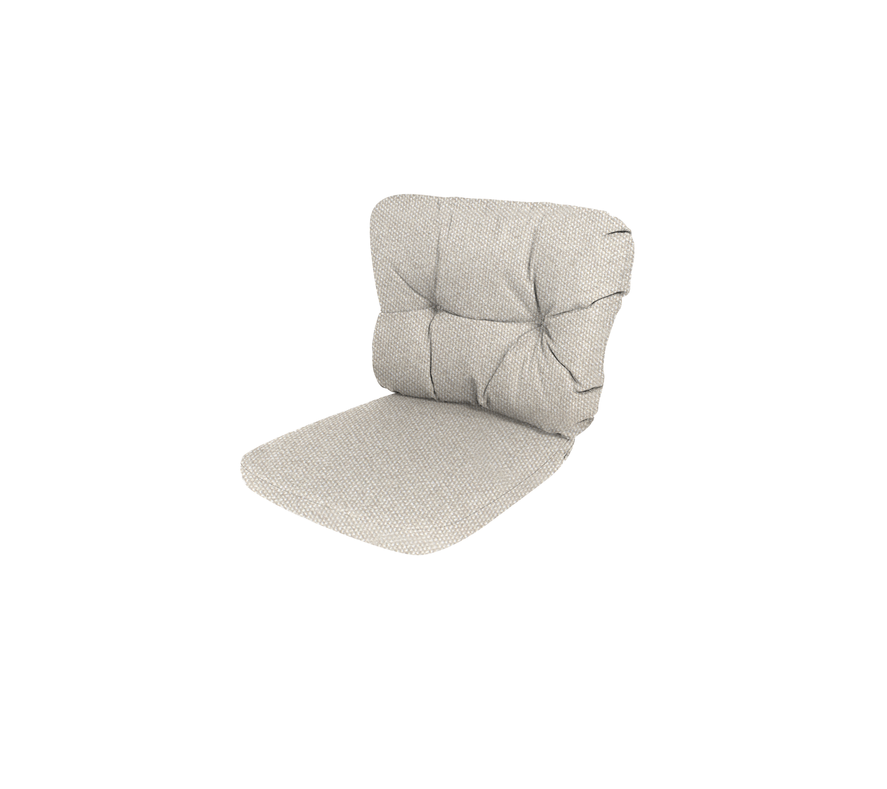 Polstrad stolkudde med en texturerad, ljusfärgad tyg och knappslagen design för komfort och stöd.