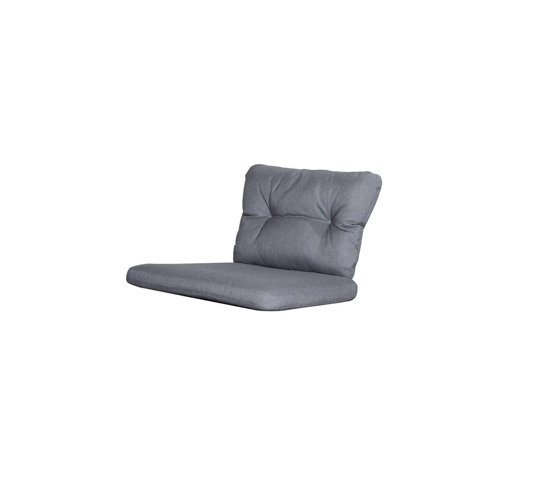 En snygg grå fällstol med tuftad rygg och sits, designad för komfort och stil. Perfekt för avslappnat sittande.