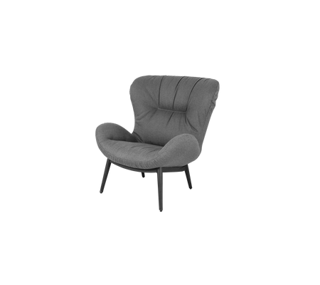Mysig grå accentstol med en plyschig, kurvig design och fyra smala ben som ger en modern touch till vilket rum som helst.