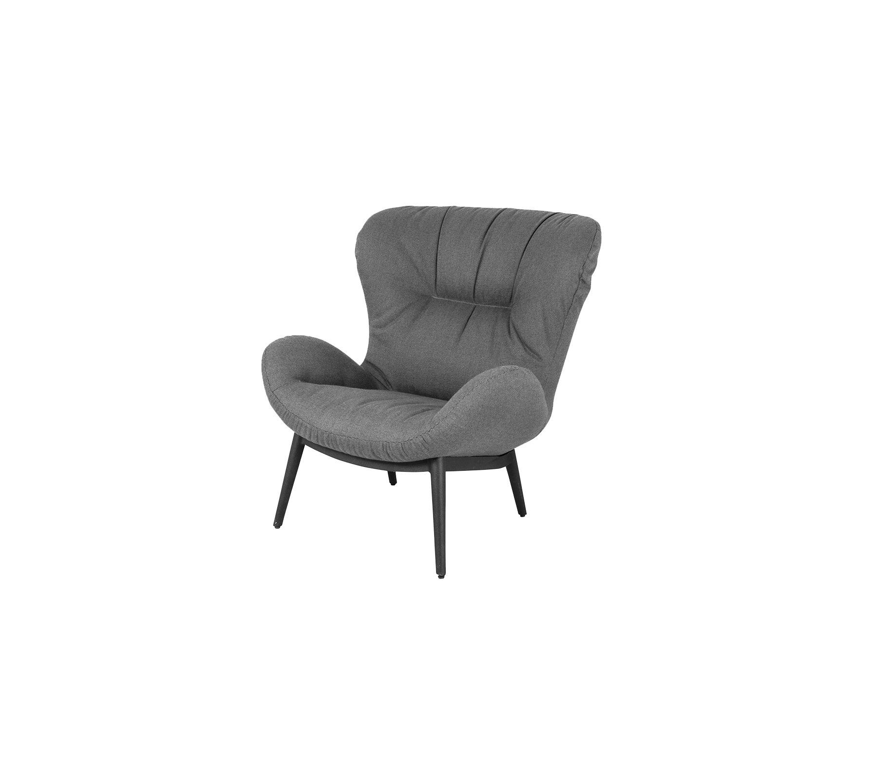 Mysig grå accentstol med en plyschig, kurvig design och fyra smala ben som ger en modern touch till vilket rum som helst.