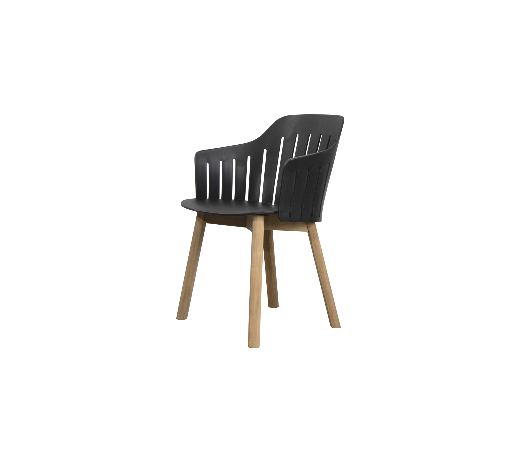 Snygg, modern stol med formad sits, ribbat ryggstöd och träben för stil och komfort.