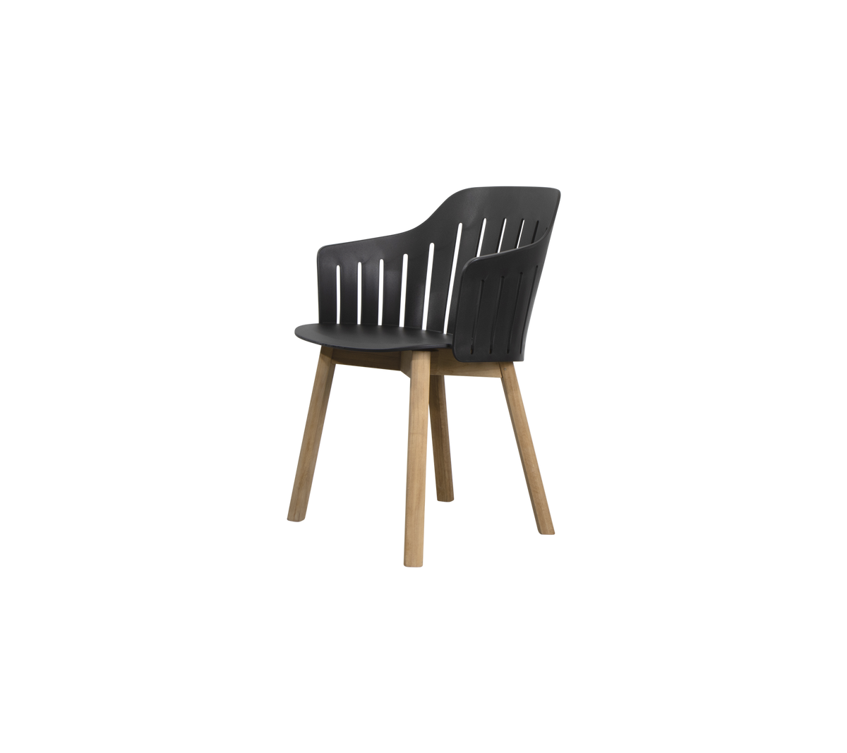 Snygg, modern stol med formad sits, ribbat ryggstöd och träben för stil och komfort.