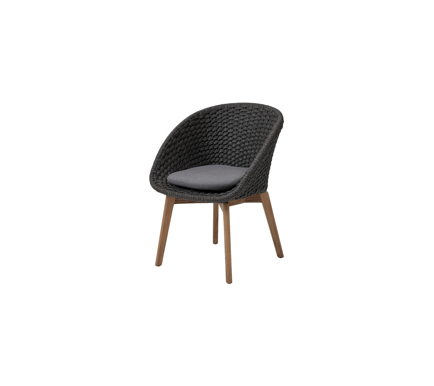 Stilig stol med ett vävt mönster och en vadderad sits, kompleterad med träben för ökad elegans och komfort.