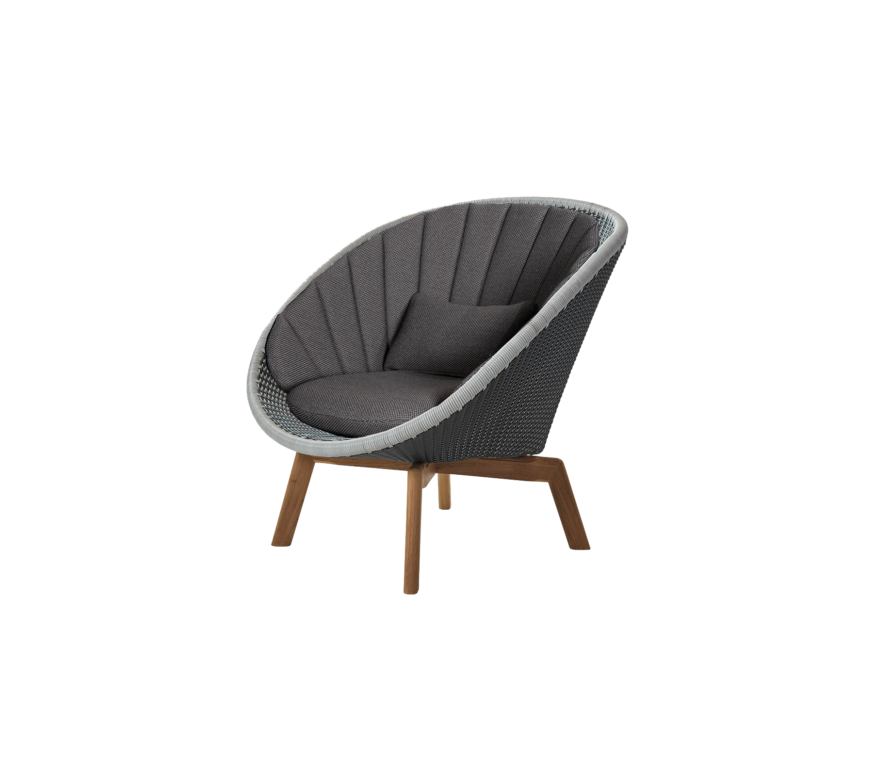Krum stol med en snygg design, med en grå klädd sittdel och träben, som ger en modern och bekväm sittlösning.
