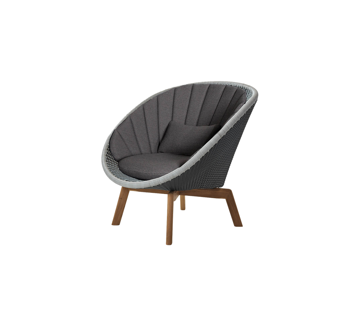 Krum stol med en snygg design, med en grå klädd sittdel och träben, som ger en modern och bekväm sittlösning.