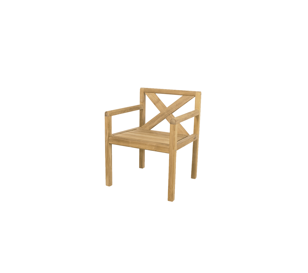 Teakstol med korsryggdesign.