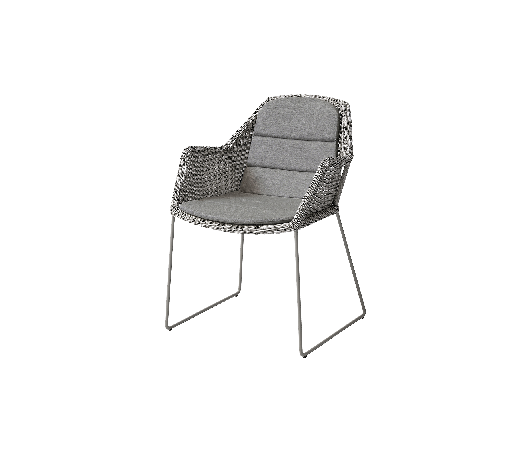 Stilfull stol med ett vävt mönster, mjuk stoppning och slanka metallben, perfekt för modern inredning.